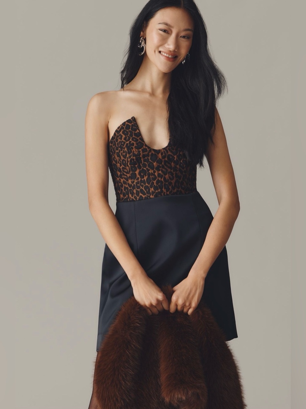 Maeve Strapless Cheetah Notched Mini Dress Size Large NWT Anthropologie